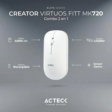 Combo Acteck Silk Mk720 2-1 Ergonomico, Inalambrico, Usb, Blanco (AC-936262)