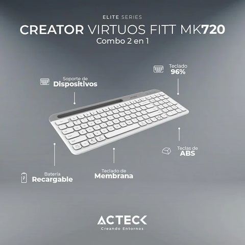 Combo Acteck Silk Mk720 2-1 Ergonomico, Inalambrico, Usb, Blanco (AC-936262)