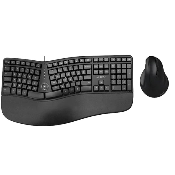 Combo Teclado y Mouse Acteck Virtuos Fitt Mk770, Inalámbrico, Ergonómico, Usb C,  Negro (AC-936248)