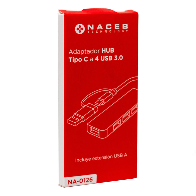 Concentrador Hub Naceb  Usb-C/A A 4 Puertos Usb 3.0 NA-0126