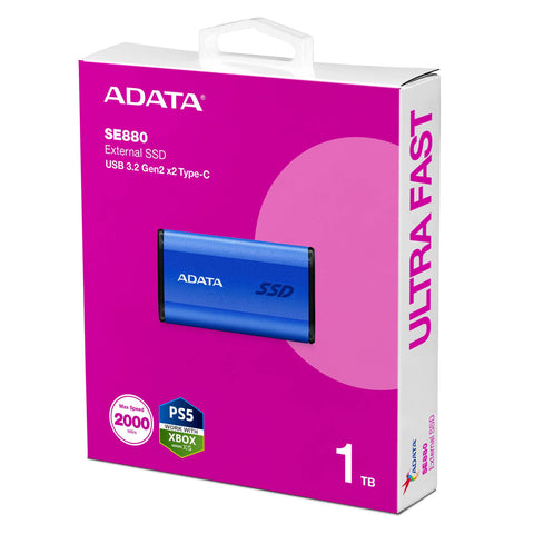 SSD Externo ADATA SE880 1TB Azul - Interfaz USB 3.2 Gen 2x2 Tipo C - Transferencias Flash Ultra Portátil - Nuevo