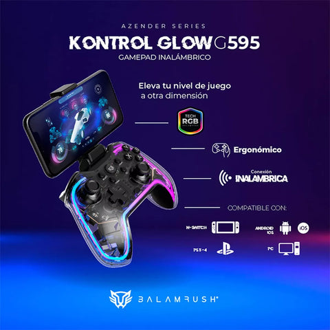 Gamepad Android para IOS, PC, PS3, PS4, 2.4Ghz Inalambrico Bt 5.0 Neón Transparente - BR-936910