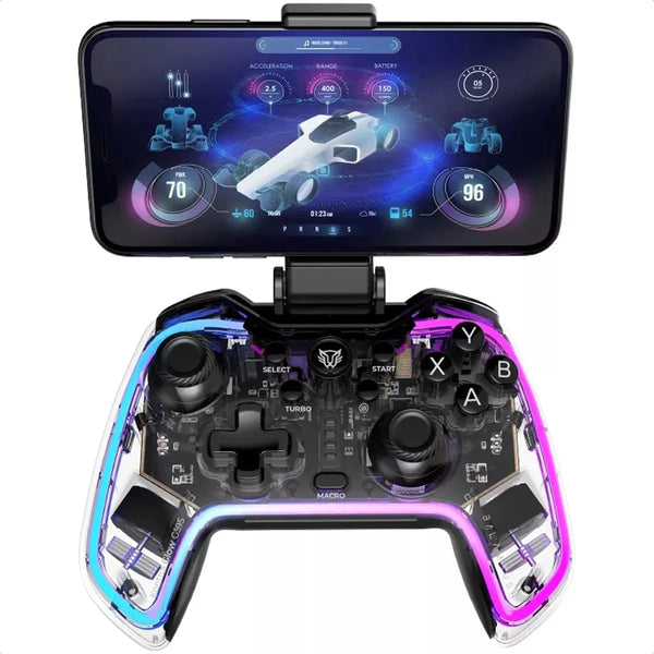 Gamepad Android para IOS, PC, PS3, PS4, 2.4Ghz Inalambrico Bt 5.0 Neón Transparente - BR-936910