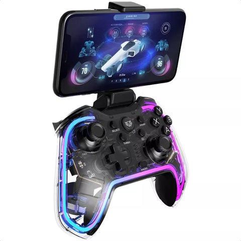 Gamepad Android para IOS, PC, PS3, PS4, 2.4Ghz Inalambrico Bt 5.0 Neón Transparente - BR-936910