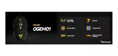 Mouse Alambrico Ocelot Optico Usb Rgb Dpi Configurable Hasta 3200 7 Botones Ergonomico Gamer