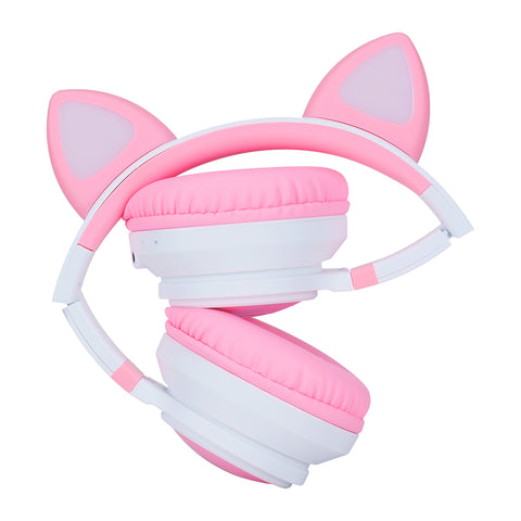 Diadema Vorago Bluetooth 3.5mm Kitten Rgb 6hrs Rosa Con Blanco Hpb-300k