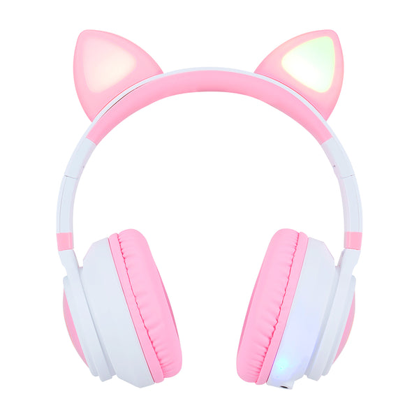 Diadema Vorago Bluetooth 3.5mm Kitten Rgb 6hrs Rosa Con Blanco Hpb-300k