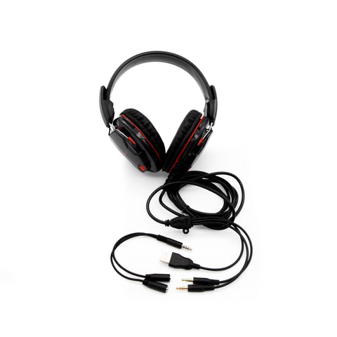 Diadema Yeyian Yh2000 Tempest Led, 3.5mm, Pc, Cons, Usb, Con Microfono Negro Con Rojo