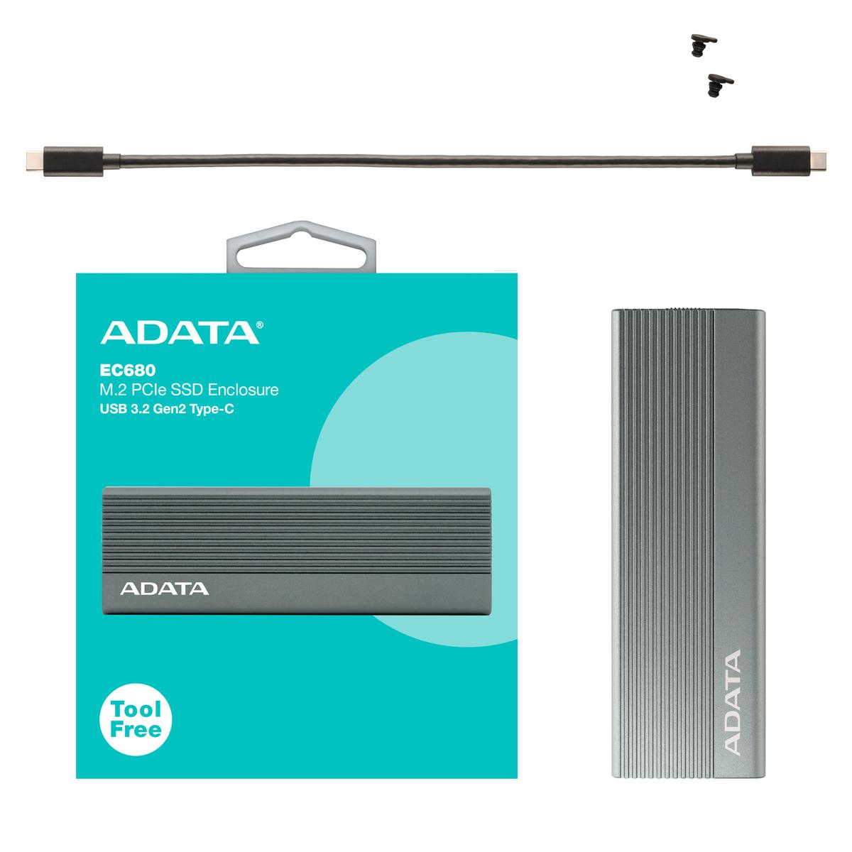 Enclosure Adata Ec680 M.2/Pcie Ssd Usb 3.2 Tipo C (EC680-CCGY)