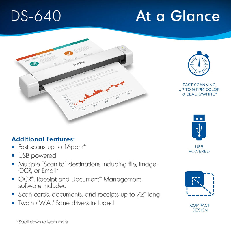 Escaner Brother Portatil Ds640 De 15Ppm, Usb