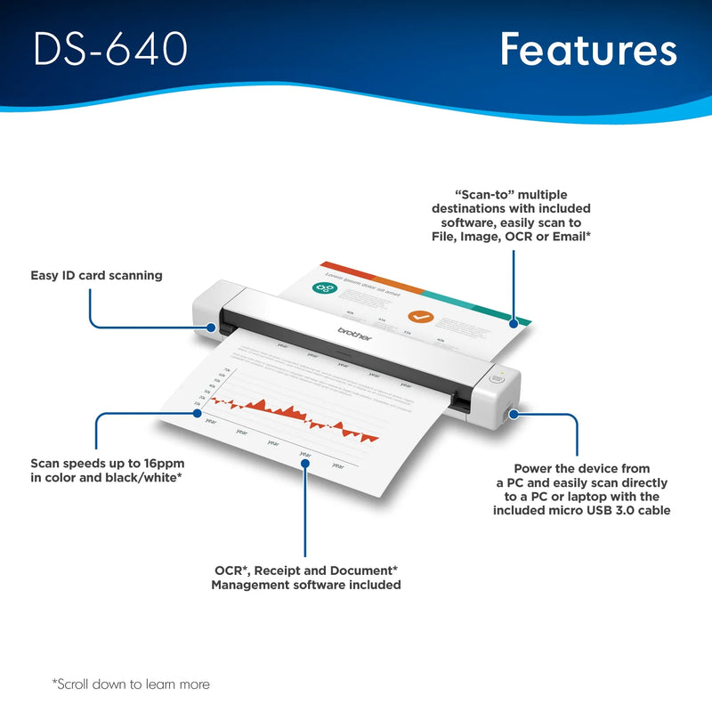 Escaner Brother Portatil Ds640 De 15Ppm, Usb