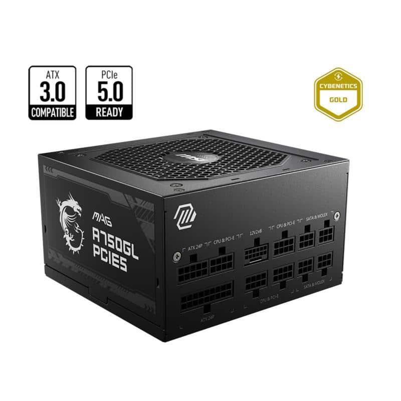 Fuente De Poder Msi Mag A750Gl Pcie5 750W 80 Plus Gold Full Modular
