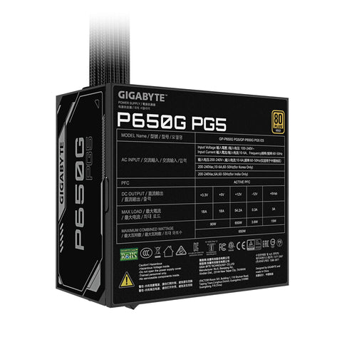 Fuente de Poder Gigabyte 650W 80 Plus Gold Eficiente Gaming, 650 W 20+4 pin ATX ATX Negro