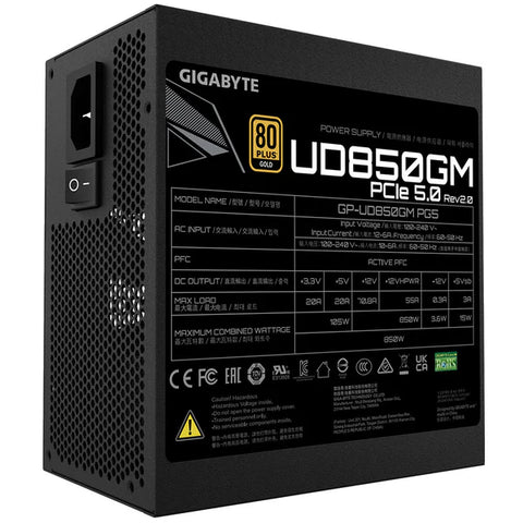 Fuente de Poder Gigabyte 850W 80 Plus Gold Full Modular Gaming RTX Alto Rendimiento, Compatible con ATX 3.1