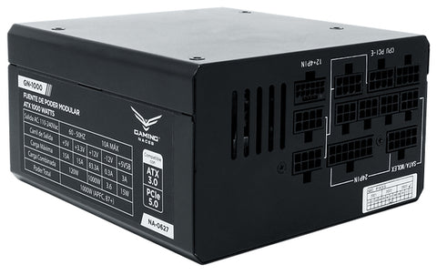 Fuente de poder GAMER NACEB na-0627 1000w 80 plus Gold Modular, Conectores: 1x 20+4pin - 2x 8pin (p4+p4) - 3x PCIe 6+2p - 3x Molex - SATA (3+1) – 1 PCIe 5.