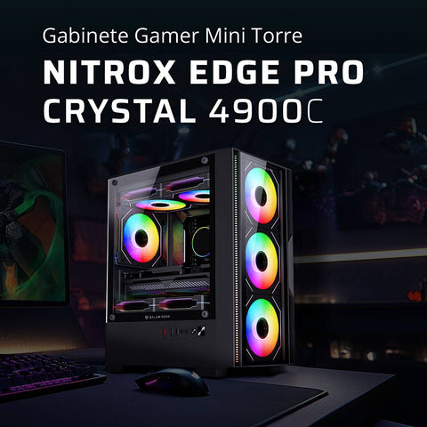 Gabinete Mini Torre Nitrox Edge Pro Crystal 4900C - Factor Mini ITX con Panel de Cristal - Diseño Compacto y Elegante