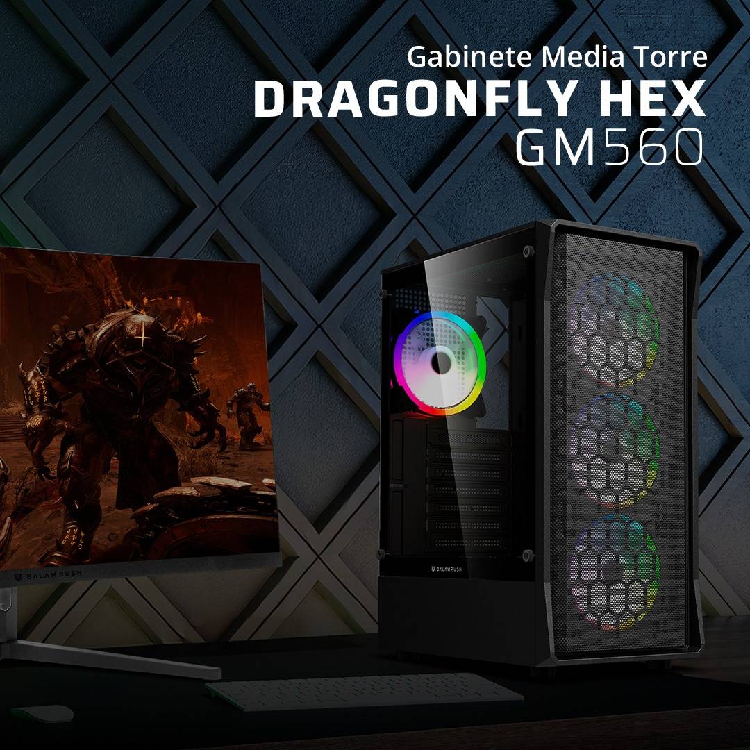 Gabinete Gamer Media Torre Balam Rush Dragonfly Hex GM560 - Compatibilidad ATX y Paneles Cristal - Espacio Ideal para Componentes
