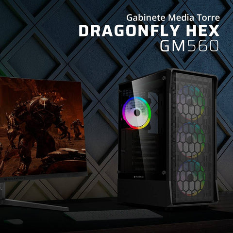 Gabinete Gamer Media Torre Balam Rush Dragonfly Hex GM560 - Compatibilidad ATX y Paneles Cristal - Espacio Ideal para Componentes