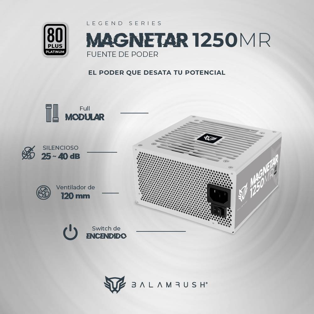 Fuente de Poder 1250W 80 Plus Platino BALAM RUSH  MAGNETAR 1250MR LEGEND SERIES -