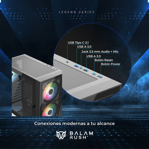 Gabinetes Gaming Balam Rush Nitrox Crystal  5500CBW Legend Series