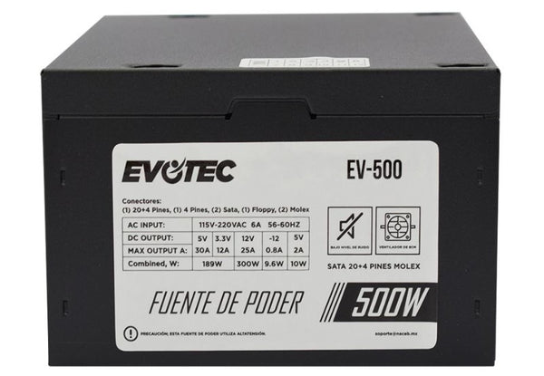 Fuente De Poder Evotec Ev-500, Negro, 500 W