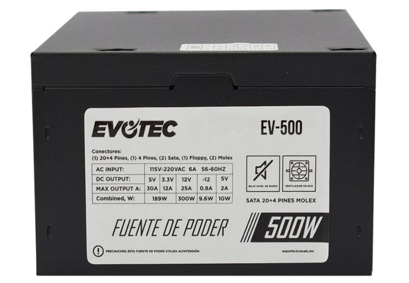 Fuente De Poder Evotec Ev-500, Negro, 500 W