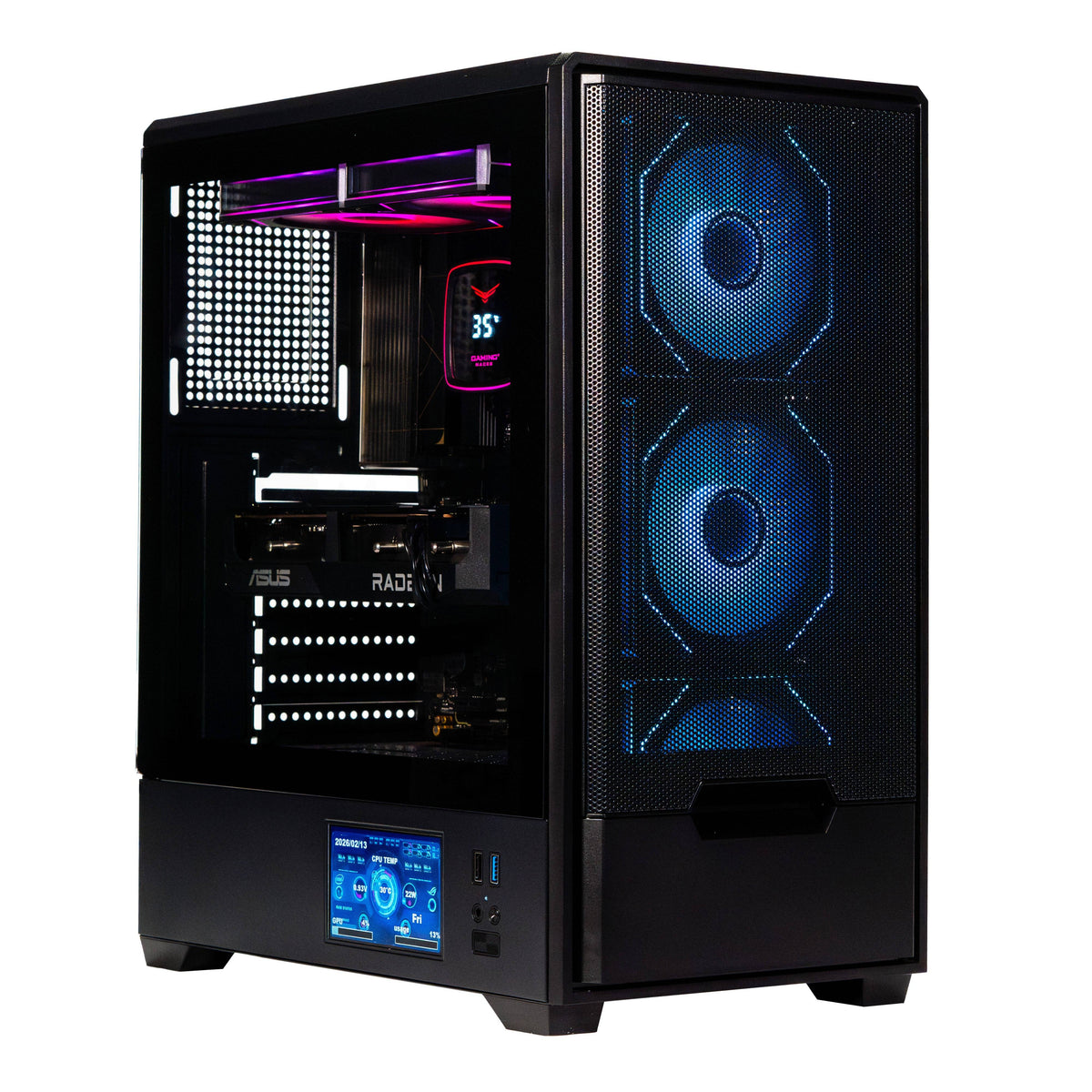 Gabinete Gamer Naceb NA-0658LCD Midi-Tower Pantalla LCD Integrada y Soporte E-ATX