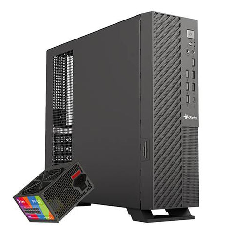 Gabinete Oficina Mince Slim ITX Stylos - Incluye Fuente de Poder 550W STGAMN1B - Ahorro de Espacio con Gran Potencia - Diseño Moderno