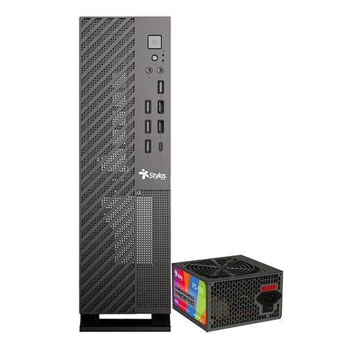 Gabinete Oficina Mince Slim ITX Stylos - Incluye Fuente de Poder 550W STGAMN1B - Ahorro de Espacio con Gran Potencia - Diseño Moderno