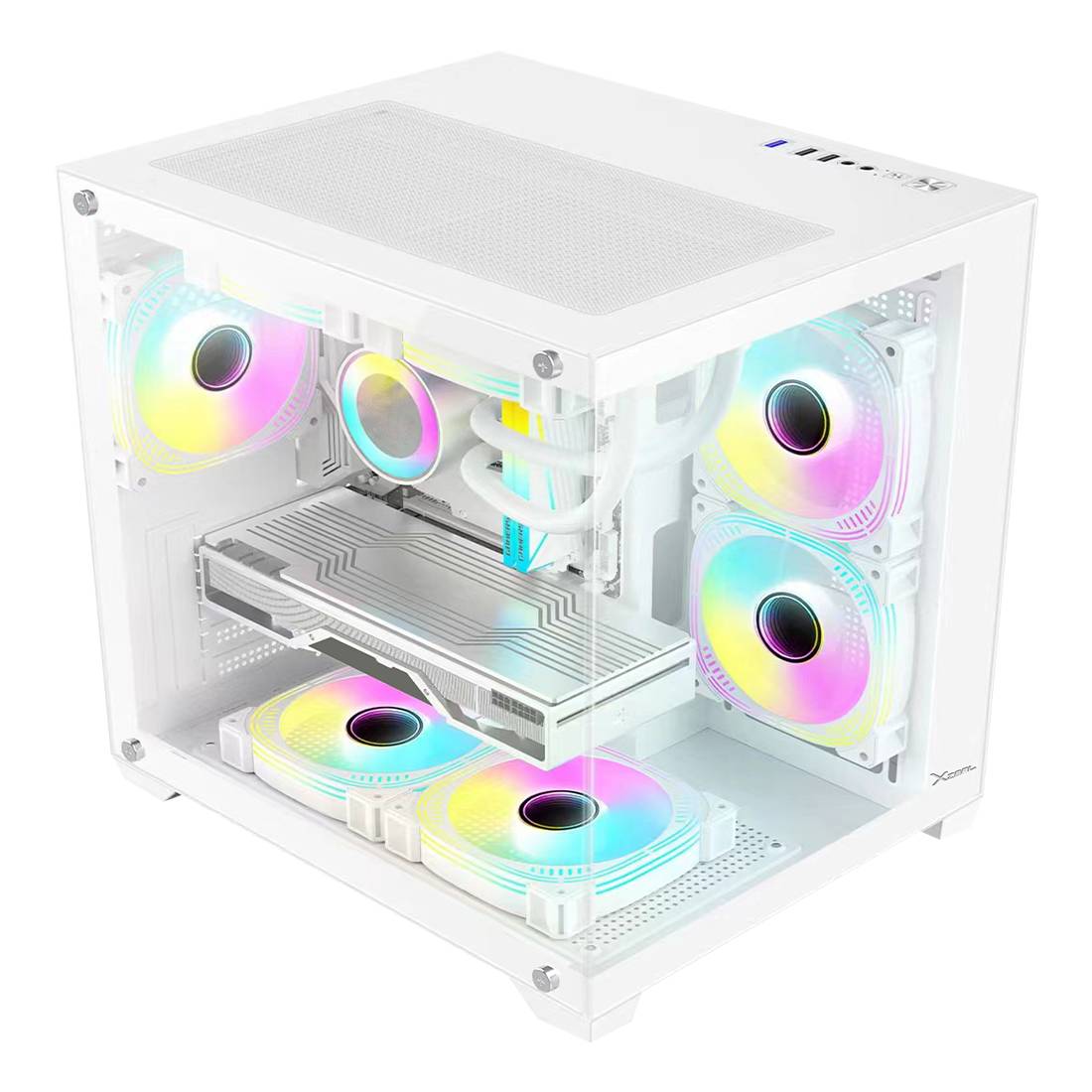 Gabinete Xzeal Panzer II Cubo Blanco - Formato M-ATX/ITX con Bahías HDD/SSD - Estructura Compacta y Eficiente - Nuevo