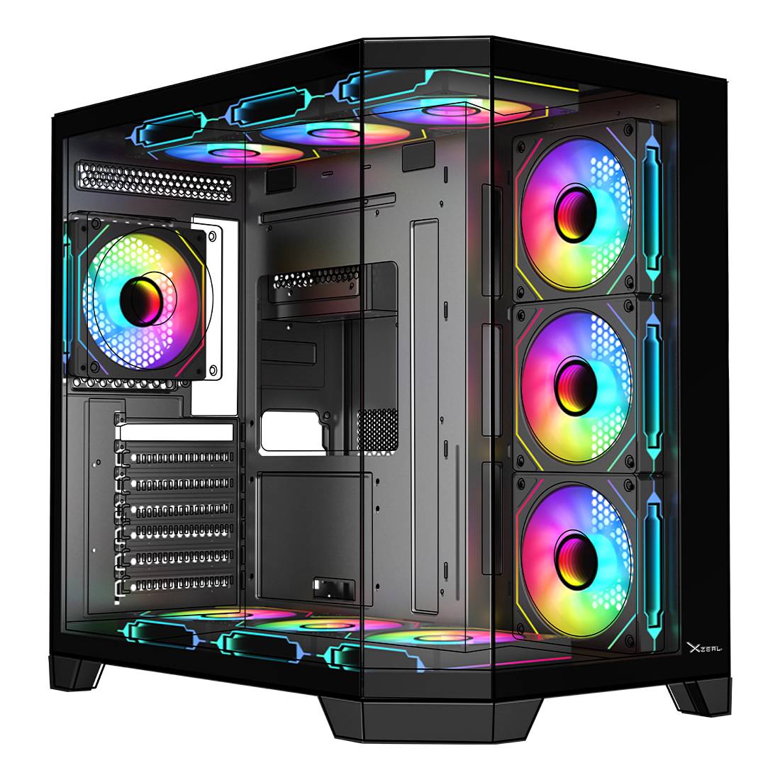 Gabinete Gamer Xzeal X-Tron Mid Tower Negro - Vidrio Templado y 4 Ventiladores ARGB - Iluminación Dinámica Impactante - Nuevo