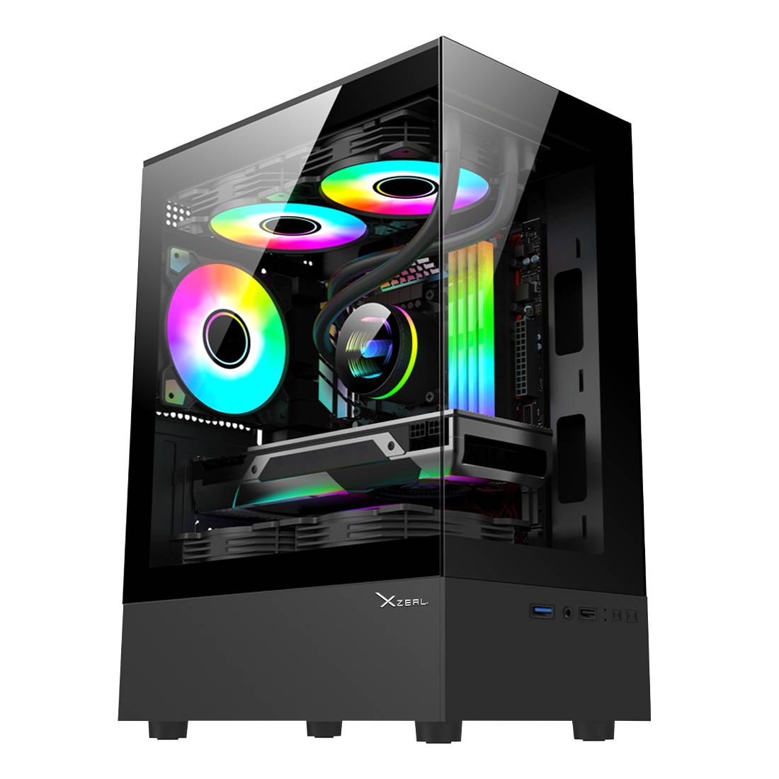 Gabinete Xzeal X-Zynergy M-ATX Negro - 4 Espacios de Expansión e Iluminación RGB - Personalización Compacta y Atractiva - Nuevo
