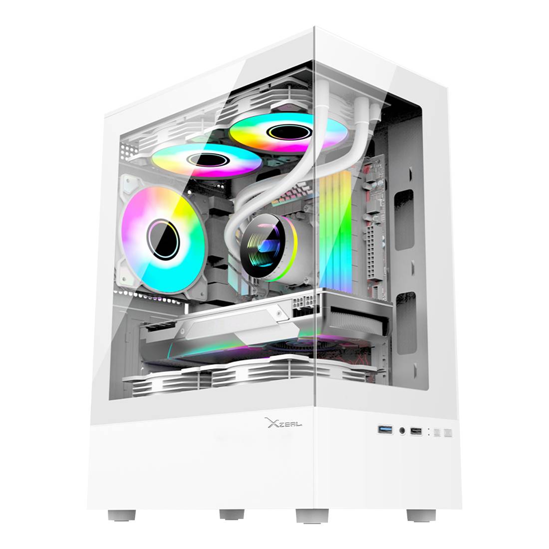 Gabinete Xzeal X-Zynergy M-ATX Blanco - 4 Espacios de Expansión e Iluminación RGB - Setup Minimalista e Iluminado - Nuevo