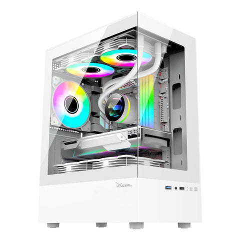 Gabinete Xzeal X-Zynergy M-ATX Blanco - 4 Espacios de Expansión e Iluminación RGB - Setup Minimalista e Iluminado - Nuevo