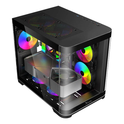 Gabinete Curvo Xzeal M-ATX Negro - USB 3.0 y 3 Ventiladores RGB - Diseño Innovador y Gran Flujo - Nuevo