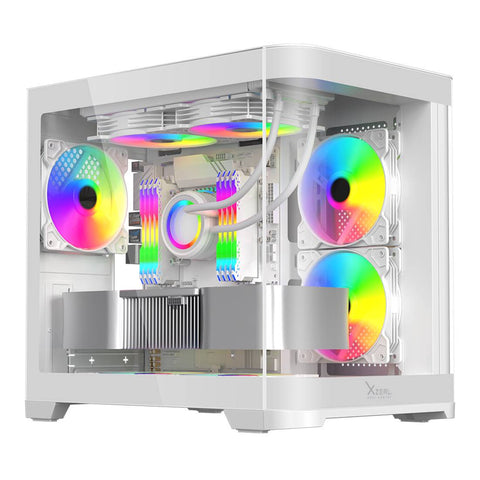 Gabinete Curvo Xzeal M-ATX Blanco - USB 3.0 y 3 Ventiladores RGB - Estilo Vanguardista y Ventilado - Nuevo