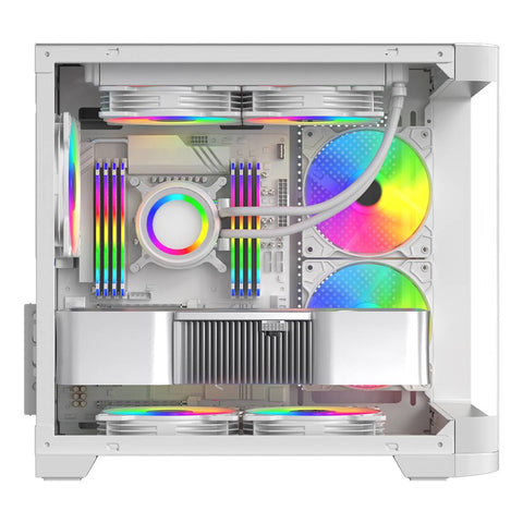 Gabinete Curvo Xzeal M-ATX Blanco - USB 3.0 y 3 Ventiladores RGB - Estilo Vanguardista y Ventilado - Nuevo