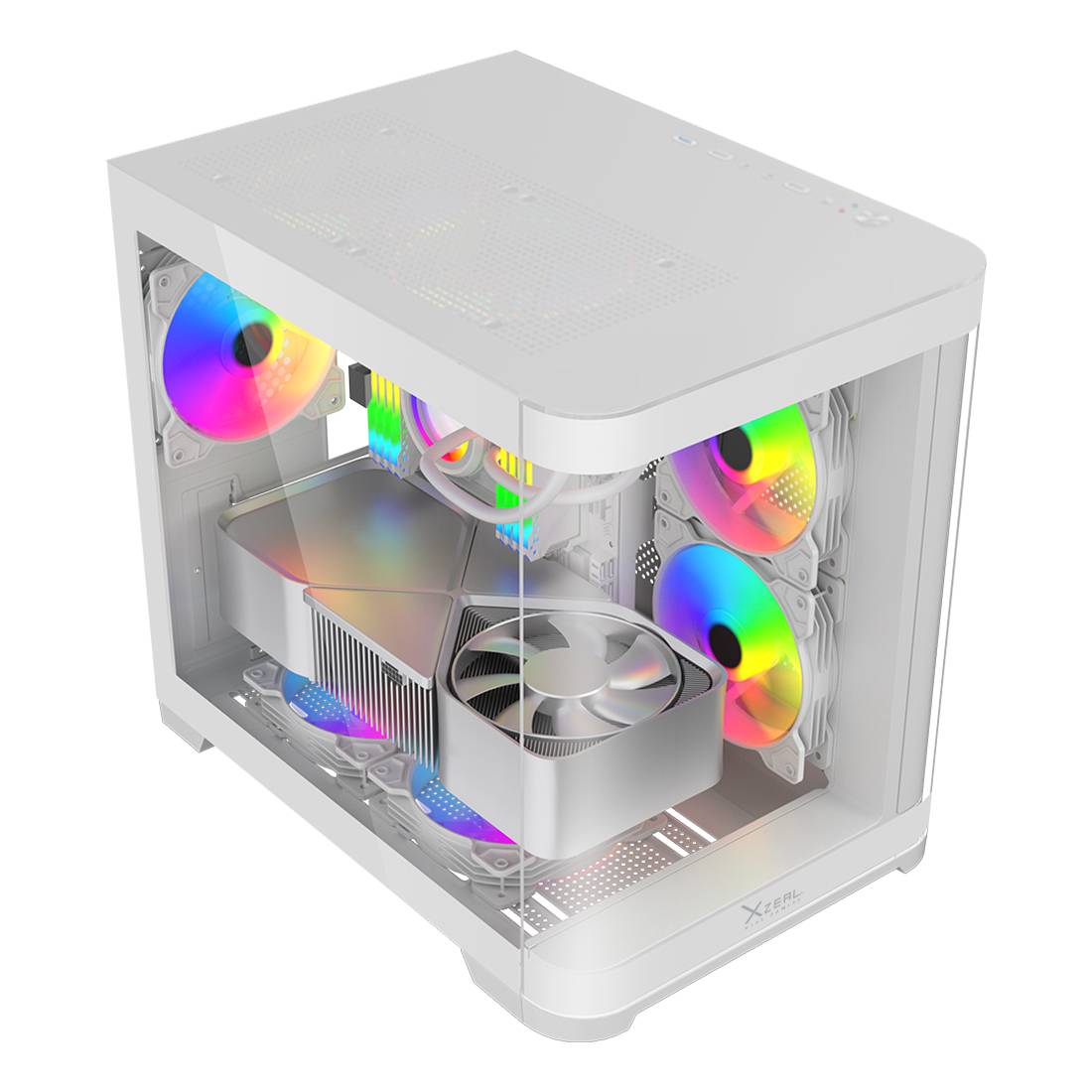 Gabinete Curvo Xzeal M-ATX Blanco - USB 3.0 y 3 Ventiladores RGB - Estilo Vanguardista y Ventilado - Nuevo