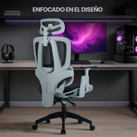 Silla Gamer Getttech Ergonomica, Malla, Soporte Lumbar, Negro/Gris
