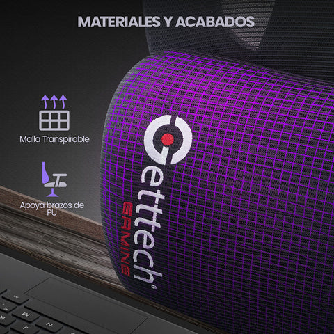 Silla Gamer Getttech Ergonomica, Malla, Soporte Lumbar, Negro/Gris