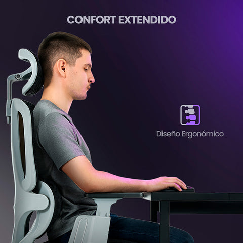 Silla Gamer Getttech Ergonomica, Malla, Soporte Lumbar, Negro/Gris