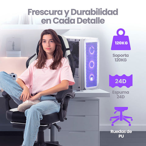 Silla Gamer Getttech Ergonomica, Malla, Soporte Lumbar, Azul Celeste/N