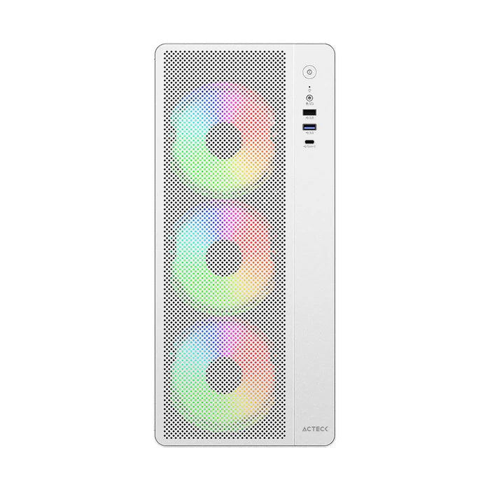 Gabinete Acteck Essen Pro X Gm767, Media Torre, Atx - M-Atx - Itx,  Iluminación Rainbow,  Lateral Cristal Templado, Con Ventiladores Incluidos,  No Incluye Fuente De Poder,  Blanco - Ac-941716