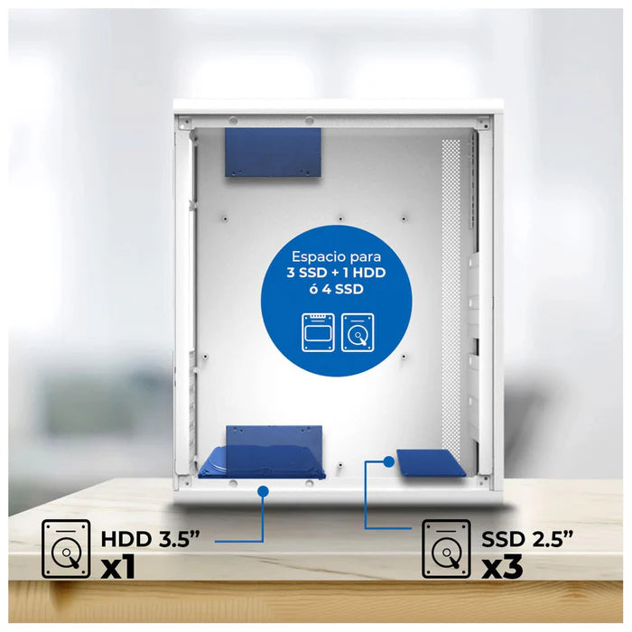 Gabinete Acteck Essen Pro X Gm767, Media Torre, Atx - M-Atx - Itx,  Iluminación Rainbow,  Lateral Cristal Templado, Con Ventiladores Incluidos,  No Incluye Fuente De Poder,  Blanco - Ac-941716