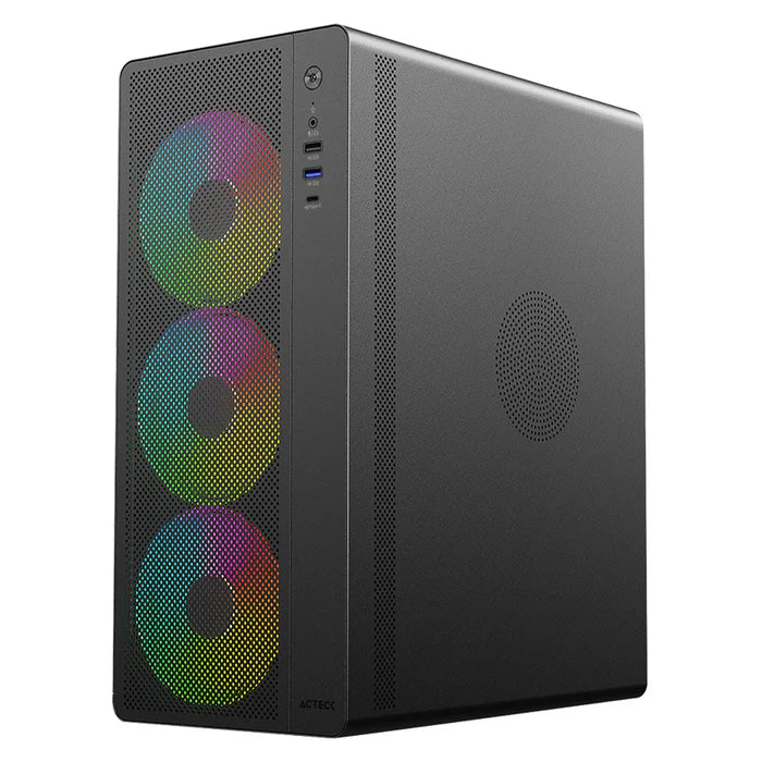 Gabinete Acteck Essen Pro X Gm767, Media Torre, Atx - M-Atx - Itx, Iluminación Rainbow,  Lateral Cristal Templado, Con Ventiladores Incluidos, No Incluye Fuente De Poder, Negro - AC-941709