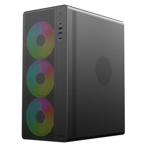 Gabinete Acteck Essen Pro X Gm767, Media Torre, Atx - M-Atx - Itx, Iluminación Rainbow,  Lateral Cristal Templado, Con Ventiladores Incluidos, No Incluye Fuente De Poder, Negro - AC-941709
