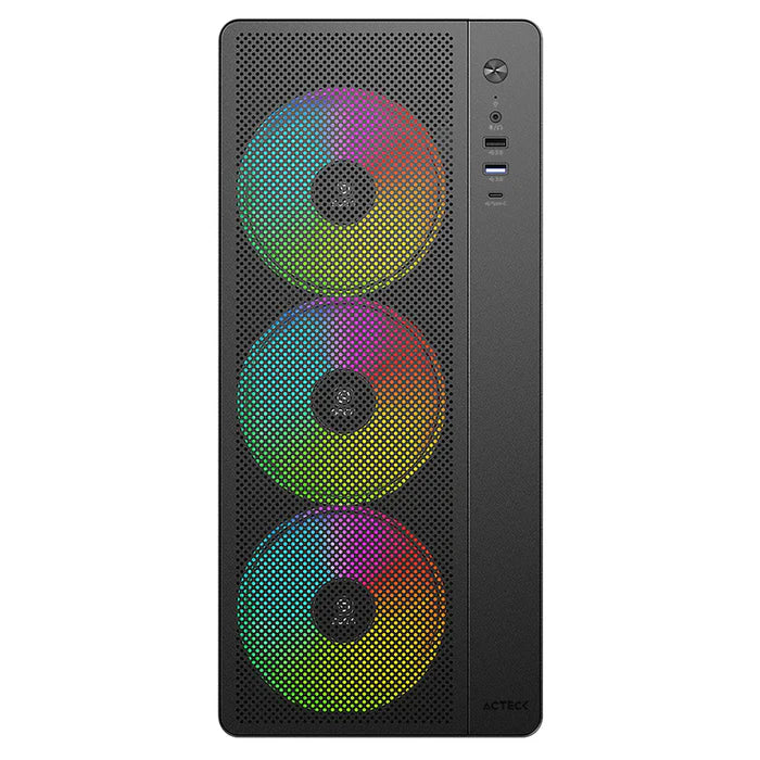 Gabinete Acteck Essen Pro X Gm767, Media Torre, Atx - M-Atx - Itx, Iluminación Rainbow,  Lateral Cristal Templado, Con Ventiladores Incluidos, No Incluye Fuente De Poder, Negro - AC-941709