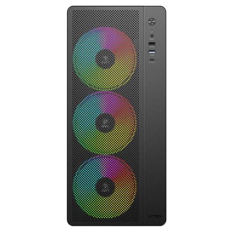 Gabinete Acteck Essen Pro X Gm767, Media Torre, Atx - M-Atx - Itx, Iluminación Rainbow,  Lateral Cristal Templado, Con Ventiladores Incluidos, No Incluye Fuente De Poder, Negro - AC-941709