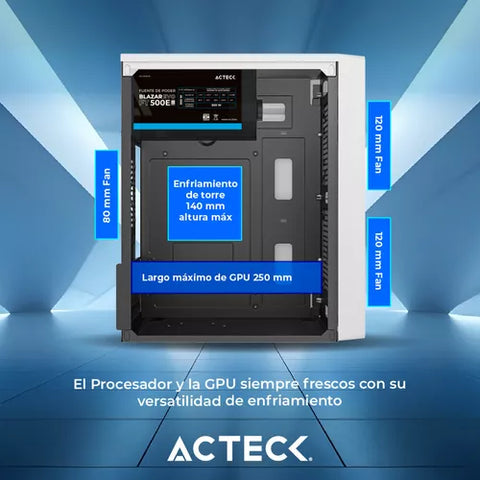Gabinete Acteck Kioto Gc220f Matx Mini Torre Metalico 500w Blanco