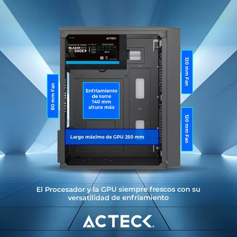 Gabinete Acteck Kioto Gc220f Matx Mini Torre Metalico 500w Negro